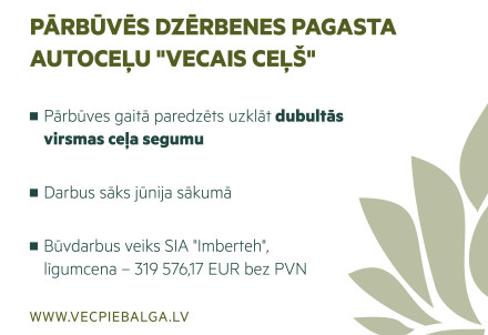 Pārbūvēs Dzērbenes pagastaautoceļu "Vecais ceļš"