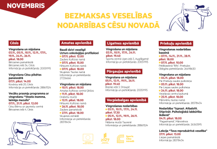 Veselību veicinoši bezmaksas pasākumi novembrī